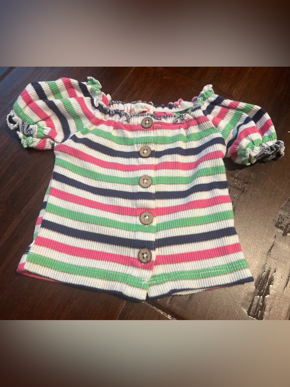 Toddlers' Short-Sleeve Striped Buttons on Front Cropped -White, Pink, Green,Navy